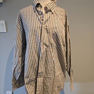 Tommy Hilfiger Men’s Striped Button Down Shirt | Size XL | Tan & White